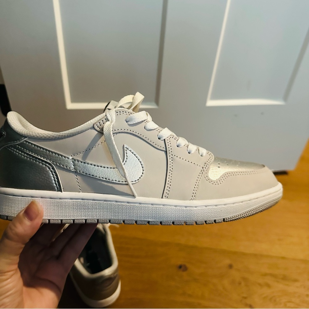 Jordan White and Silver Sneakers